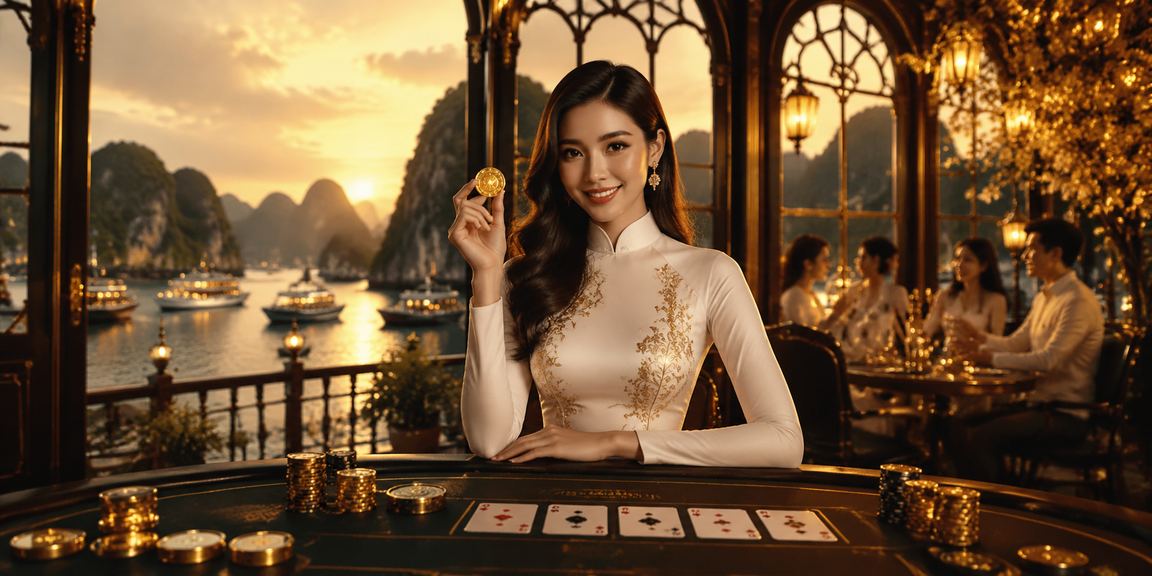 Người chơi trong trang phục áo dài trải nghiệm baccarat sang trọng tại vịnh Hạ Long